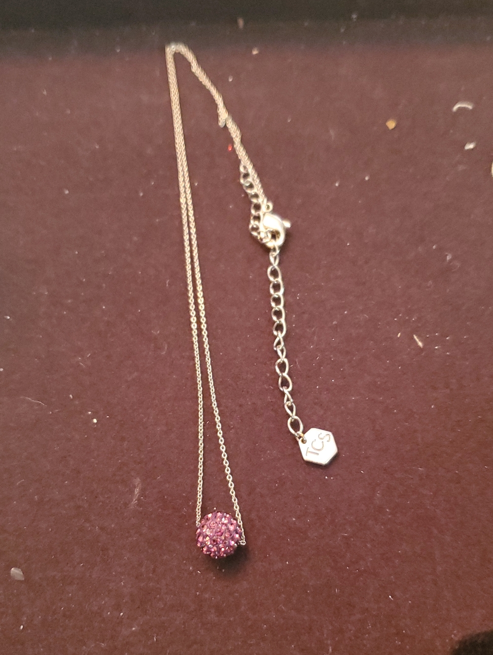 TC Purple Crystal Pave Ball Pendant Necklace - Silver Tone